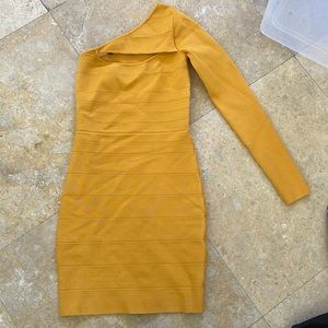 Bebe Yellow Bandage Dress One Sleeve